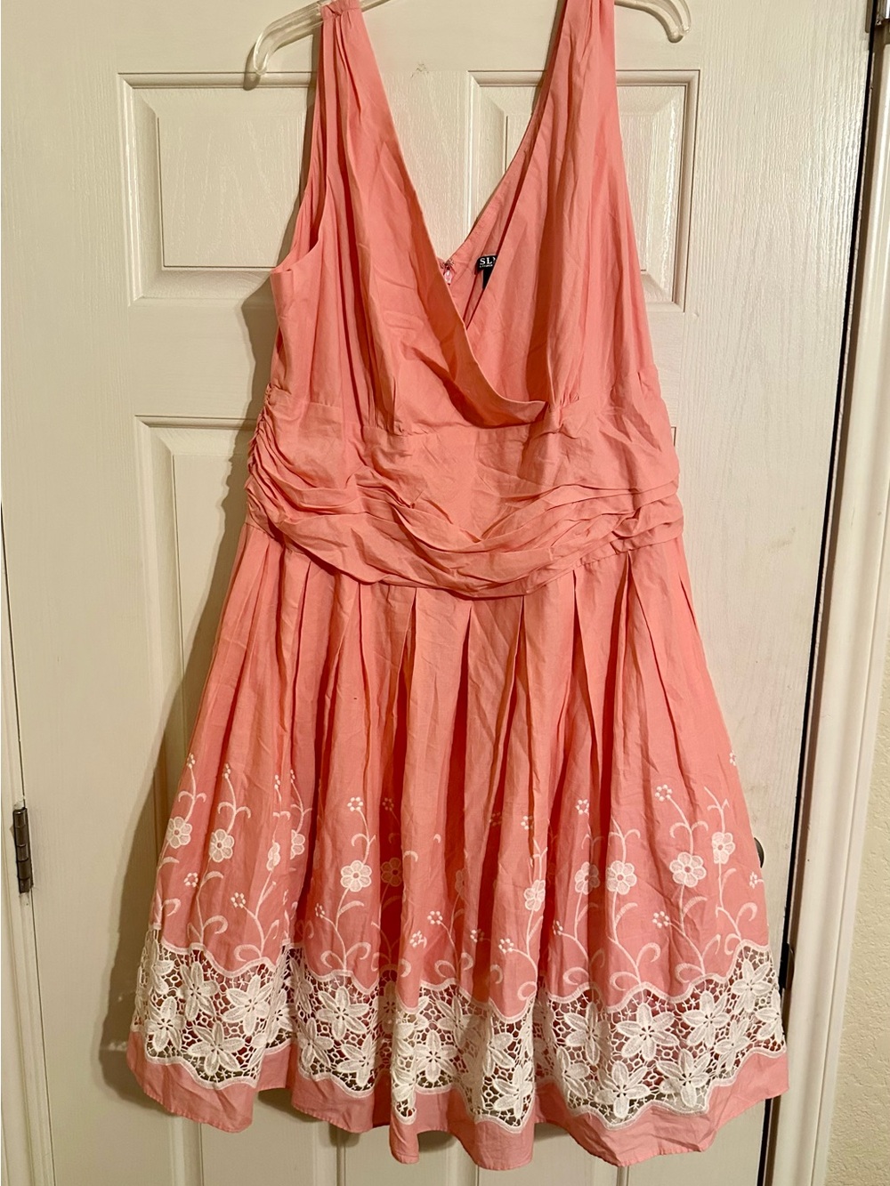 SLNY Coral-Pink V-Neck Dress